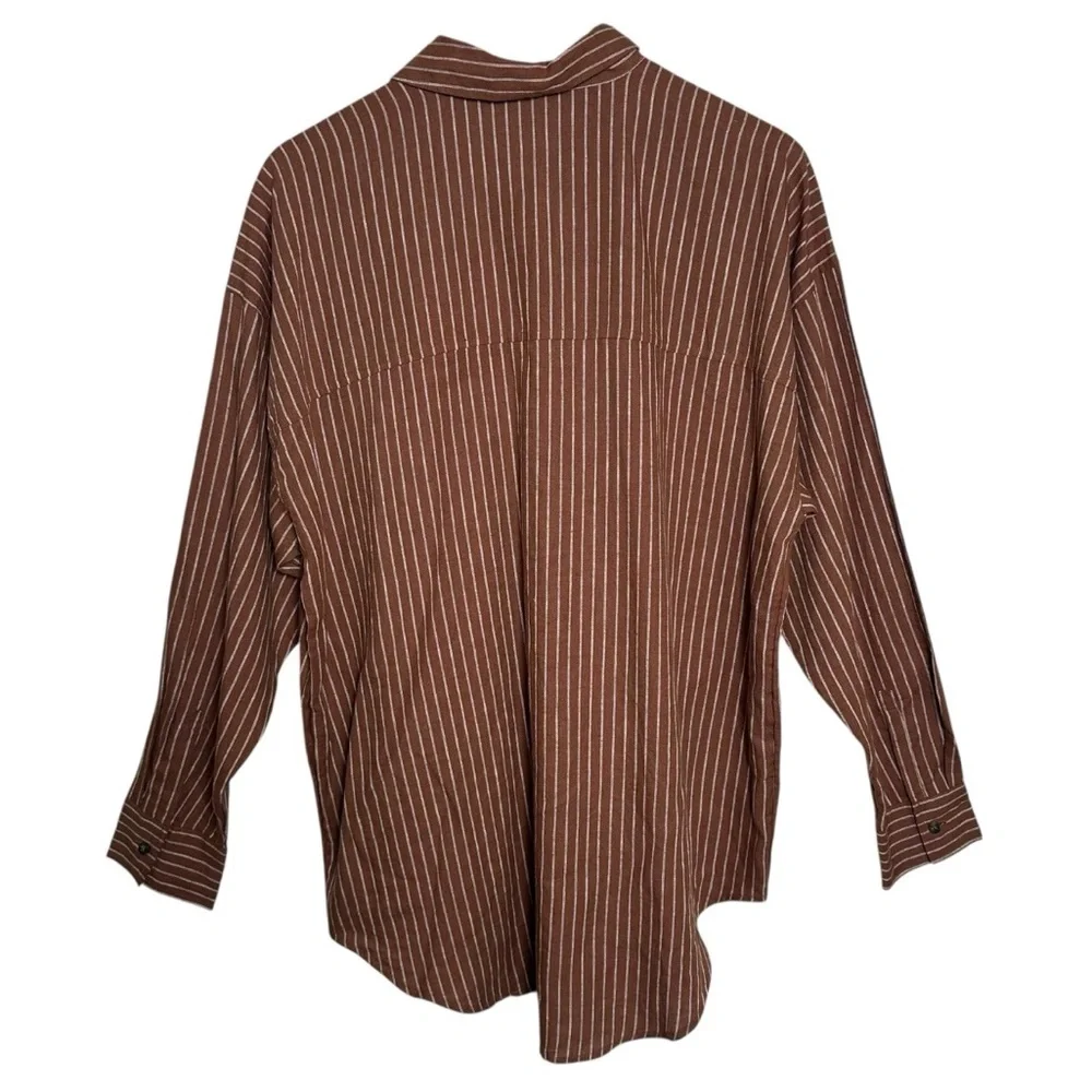 CALIA Womens Medium Brown Button Down Shirt Long Sleeve Linen Rayon Tunic Beach - Picture 4 of 14